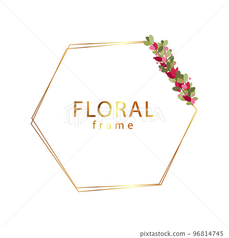 Gold christmas frame with flowers 96814745