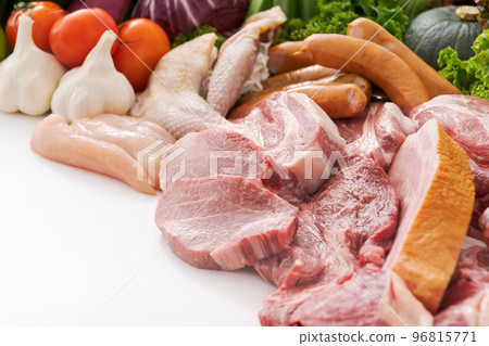 Assorted raw meat and vegetables Assorted raw meat and vegetables 96815771