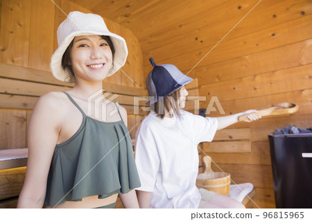 Sauna female friends entering the sauna 96815965