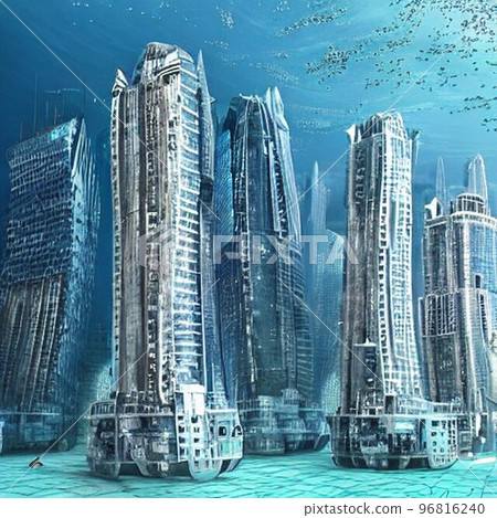 摩天大樓沉入海中的時間流逝 96816240