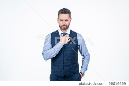 confident man businessman tie necktie isolated on white, formalwear 96816669
