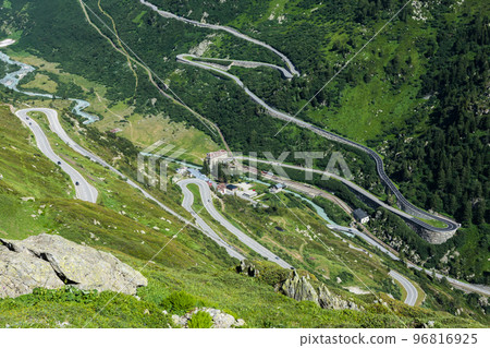 Mountain pass roads, Grimsel Pass and Furka Pass in the Swiss Alps, in Switzerland Mountain pass roads, Grimsel Pass and Furka Pass in the Swiss Alps, in Switzerland 96816925