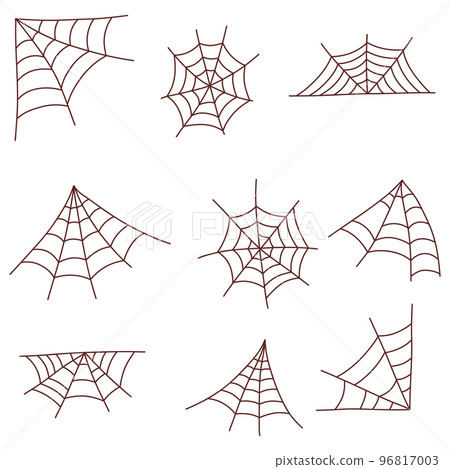 Web spider cobweb set. Halloween element. Trick or treat concept. Vector illustration in hand drawn style 96817003