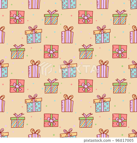 Gift boxes seamless pattern, hand drawn doodle style. Birthday party presents. Flat vector illustration 96817005