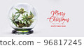 Cannabis banner. Merry Christmas and Happy New Year card with hemp in snow globe with snow 96817245
