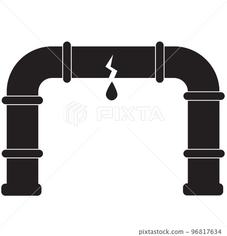 Broken water pipe icon on white background. Broken pipe with leaking water sign. Leaking pipe sign. flat style. 96817634