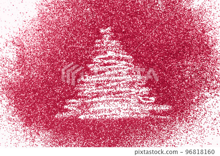 finger drawn christmas tree on shiny red confetti background 96818160