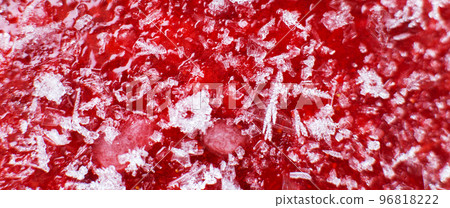 Mashed red fresh frozen strawberries background closeup. banner Mashed red fresh frozen strawberries background closeup. banner 96818222