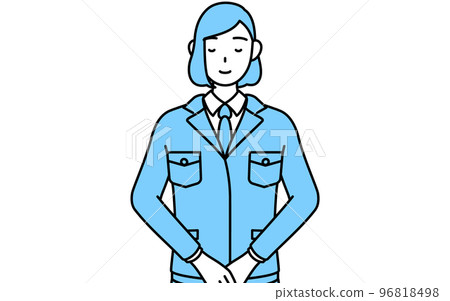 A simple line drawing illustration of a woman wearing work clothes who bows lightly 96818498