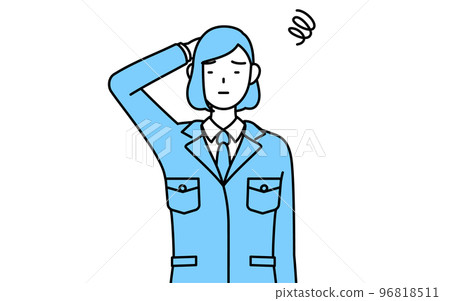 一個穿著工作服的女人遇到麻煩撓頭的簡單線條畫圖 96818511