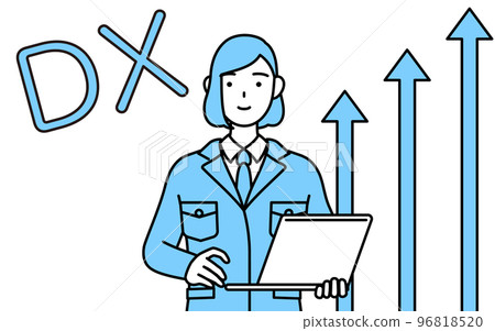 An image of DX, a simple line drawing illustration of a woman wearing work clothes that has succeeded in improving her work An image of DX, a simple line drawing illustration of a woman wearing work clothes that has succeeded in improving her work 96818520