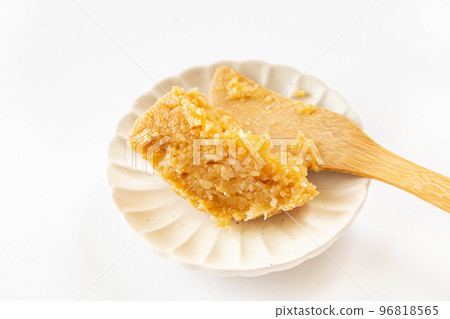 Miso and wooden spatula on white plate Miso and wooden spatula on white plate 96818565