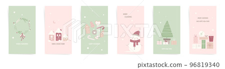Christmas sale stories template set. Christmas green red pink design for new stories, promo posts, greeting cards. Winter design with snowman, gift boxes, christmas tree, gingerbread and wreath. Christmas sale stories template set. Christmas green red pink design for new stories, promo posts, greeting cards. Winter design with snowman, gift boxes, christmas tree, gingerbread and wreath. 96819340