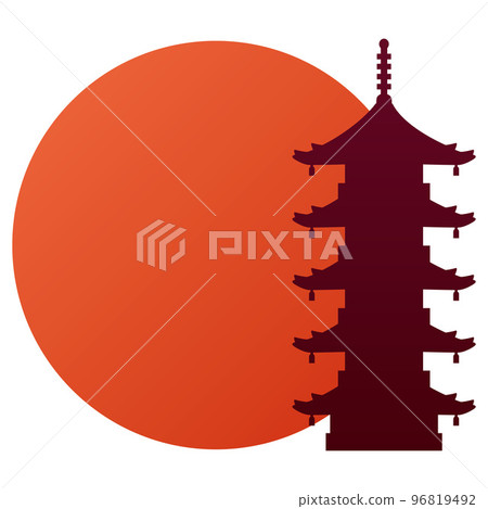 紅日五層寶塔插畫 紅日五層寶塔插畫 96819492