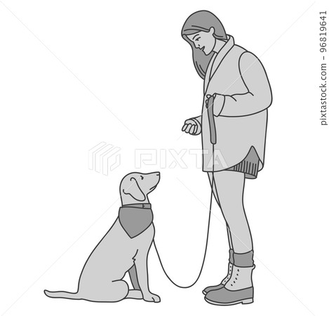 Girl trains dog on leash. Dog wants walk. Training Girl trains dog on leash. Dog wants walk. Training 96819641