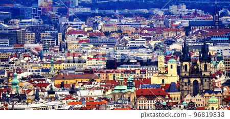 Aerial view of the city center of the Czech capital Prague 96819838