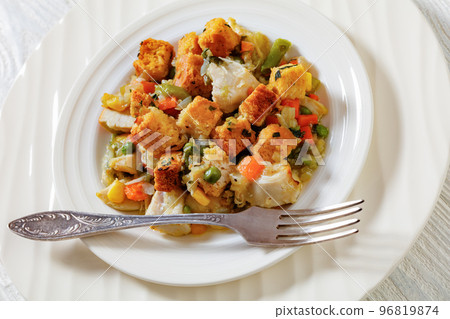 turkey pot pie with stuffing crust on plate 96819874