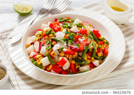 corn, radish, jicama, pepper, green bean salad 96819876