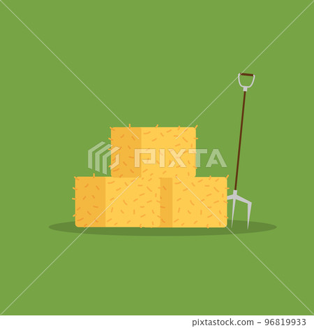 pitchfork and hay bales vector.Farm equipment with green background pitchfork and hay bales vector.Farm equipment with green background 96819933