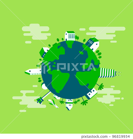 Green city eco planet with clouds background.Global with nature landscape and building.Travel around the earth. Green city eco planet with clouds background.Global with nature landscape and building.Travel around the earth. 96819934