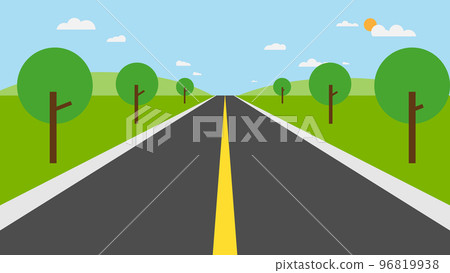 Nature pathway with sky background.Street with field , hills , clouds and trees . Road with nature landscape Nature pathway with sky background.Street with field , hills , clouds and trees . Road with nature landscape 96819938
