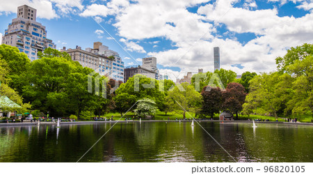 Models of sailboats in Conservatory Water pond in the Central Park, New York 96820105