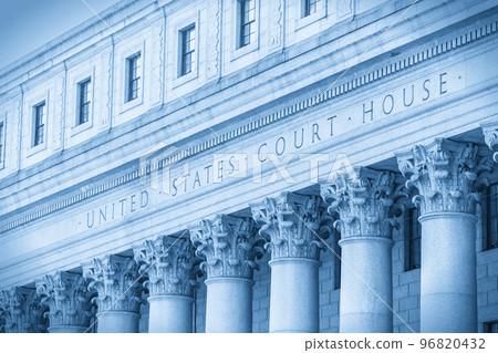 United States Court House. Courthouse facade with columns, lower Manhattan, New York USA. Blue tone United States Court House. Courthouse facade with columns, lower Manhattan, New York USA. Blue tone 96820432