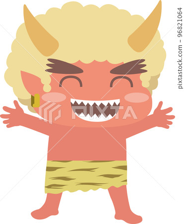 Red demon raising both hands with a smile 96821064