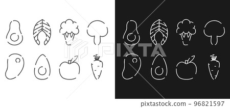 Set of linear icons of healthy food. Modern icons of proper nutrition. Vector illustration. Collection of linear avocado, salmon, steak, apple, egg, carrot. Set of linear icons of healthy food. Modern icons of proper nutrition. Vector illustration. Collection of linear avocado, salmon, steak, apple, egg, carrot. 96821597