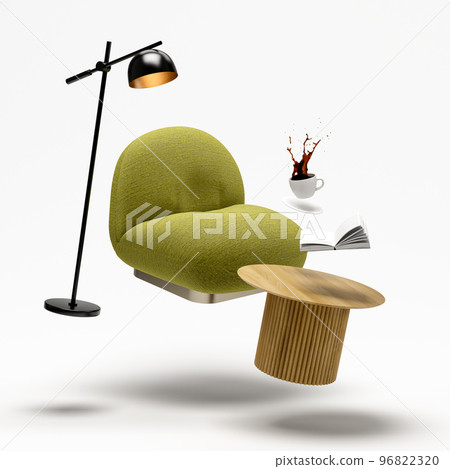 Zero gravity white interior living room 3 D Illustration Zero gravity white interior living room 3 D Illustration 96822320