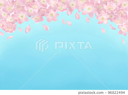 櫻花和天空水彩插圖背景 96822494