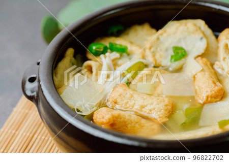 Korean food fish cake soup dish in black earthenware pot Korean food fish cake soup dish in black earthenware pot 96822702