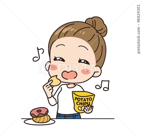 一個貪吃的女人上半身的插圖 96824301