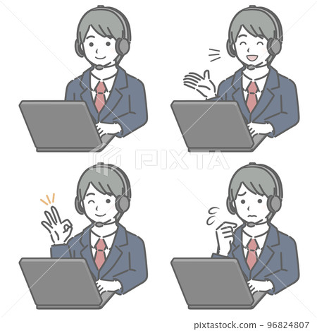 Various facial expressions of a young male operator 96824807