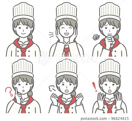 Various facial expressions of a young female cook 96824815
