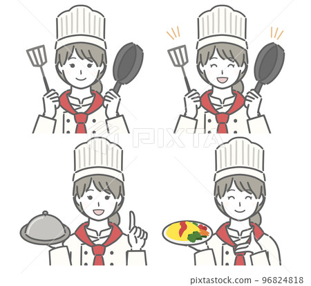 Various poses of young female cook 96824818