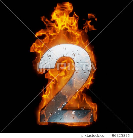 Number 2 in flames. burning letters. 96825855