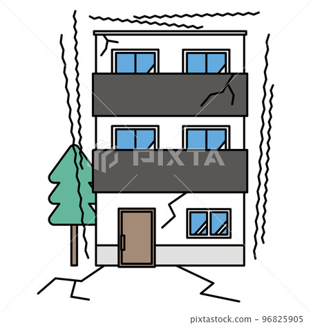 Cracked house due to earthquake damage 96825905