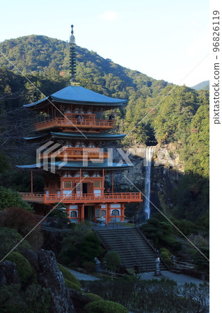 Nachi Falls seen from Seiganto-ji Temple (a separate shrine of Kumano Nachi Taisha, the object of worship of Hitaki Shrine) 96826119