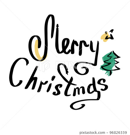 Merry Christmas lettering in black. Design template for invitations, postcards, clothes. Isolated background. Vector Merry Christmas lettering in black. Design template for invitations, postcards, clothes. Isolated background. Vector 96826339