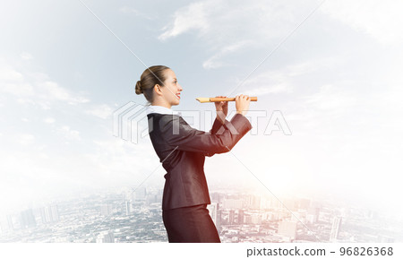 Young business woman with a fife Young business woman with a fife 96826368