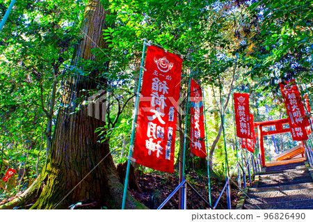[埼玉]冬天的長瀞寶登山神社 寶玉稻荷神社前的石階和生動的橫幅 96826490
