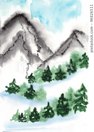 snowy mountains. background for a New Year's card. watercolor drawing snowy mountains. background for a New Year's card. watercolor drawing 96826511