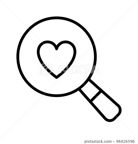 Heart search icon. Heart under magnifying glass. love search. 96826596
