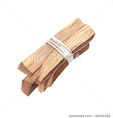 Palo santo stick bunch. Watercolor illustration. Hand drawn wooden aromatic sticks. Palo santo spiritual holy Bulnesia sarmientoi tree element for meditation, healing, relax, wellness 96826888