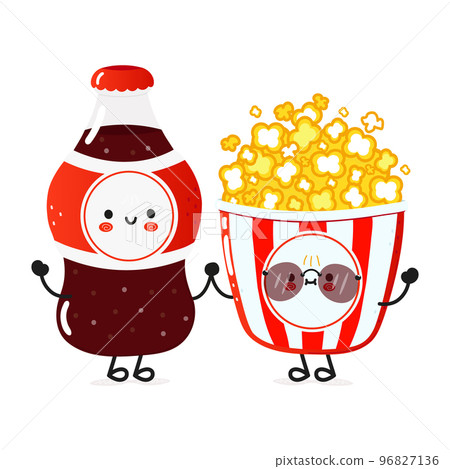 Cute happy cola bottle and popcorn card. Vector - Stock Illustration  [96827136] - PIXTA