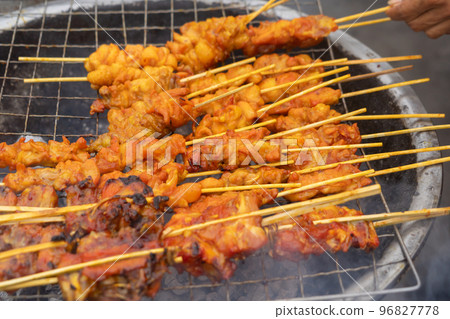 Thai street food. Barbecue roast in temple fair, and night local markets in Thailand. Retail shops 96827778