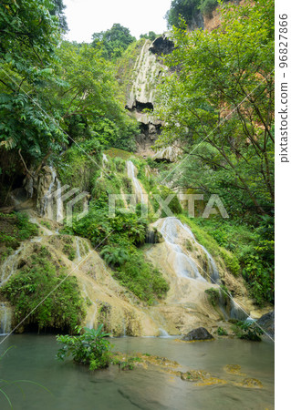 Erawan Waterfall. Nature landscape of Kanchanaburi district in natural area. it is located in Thailand for travel trip on holiday and vacation background, tourist attraction. 96827866