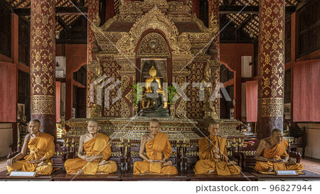 The iconic Wat Phra Singh, is a 14th century Buddhist temple located in the Old City Center. of 96827944