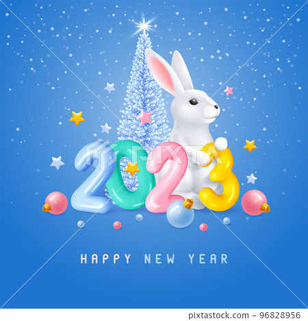 Happy New Year 2023 3d Numbers With Rabbit 96828956